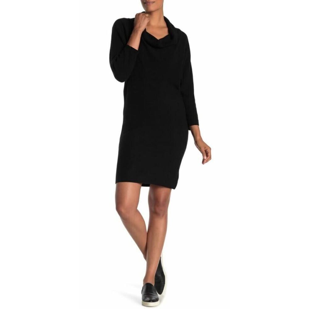 Splendid Women's Wool Blend Cowl Neck Sweater Dress Black X-Small MSRP $248
